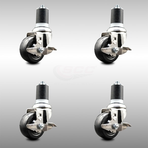 Service Caster 3 Inch 316SS Soft Rubber Swivel 1-7/8 Inch Expanding Stem Caster Set Brake SCC SCC-SS316EX20S314-SRS-TLB-178-4 - main